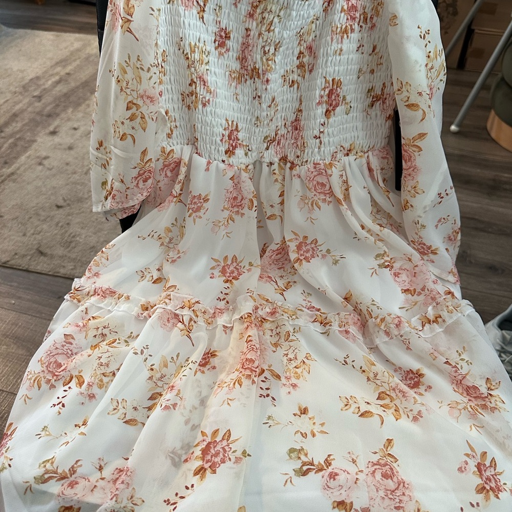 Justify Cream and Pink Floral Kids Dress